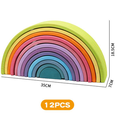 os blocos de apartamentos de madeira do arco-íris dos brinquedos dos blocos do pinho de 30cm elevam-se brinquedos