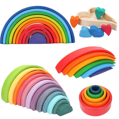 Blocos de apartamentos de madeira Toy Creative Educational do arco-íris de Brown 18cm