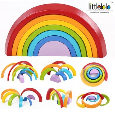 Blocos de apartamentos de madeira Toy Nesting Rainbow Block Set da ponte do bebê 15cm