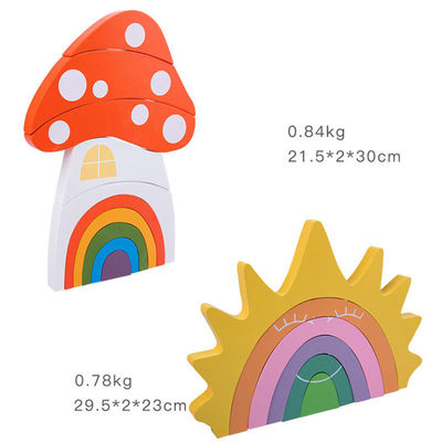 Brinquedos de madeira criativos de madeira de Montessori do empilhador não tóxico do arco-íris de 22cm