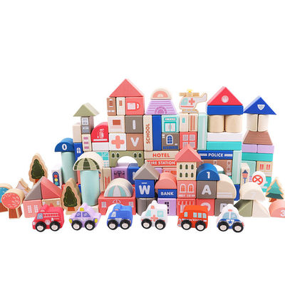 brinquedos de madeira de madeira dos tijolos dos blocos de apartamentos 115pcs da cidade da faia 2700g