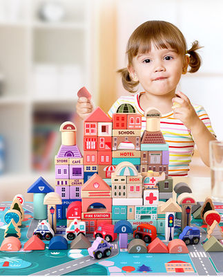 brinquedos de madeira de madeira dos tijolos dos blocos de apartamentos 115pcs da cidade da faia 2700g