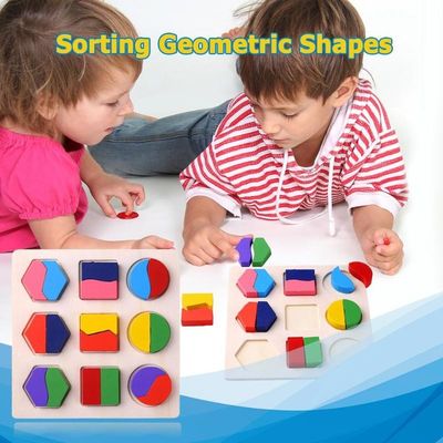 Classificando o bebê de madeira de Montessori brinca o pré-escolar de madeira geométrico dos blocos 15cm