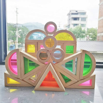 Do empilhador de madeira do arco-íris das crianças 8.66in arco-íris pastel que empilha o brinquedo