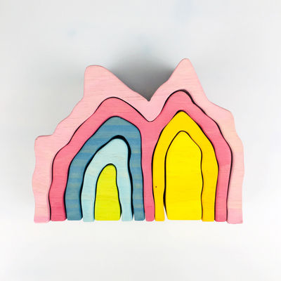Blocos de apartamentos de madeira Toy Geometric Rainbow Building Blocks de Pegdolls