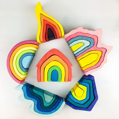 Blocos de apartamentos de madeira Toy Geometric Rainbow Building Blocks de Pegdolls