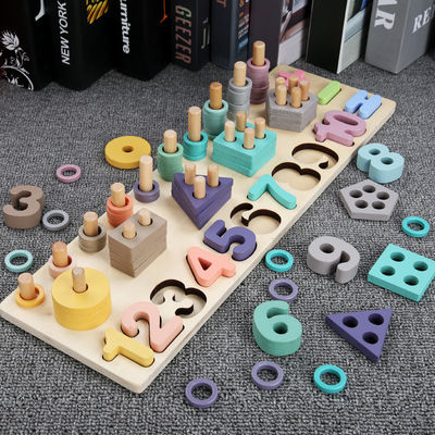 Ensino 14cm de madeira geométrico de Toy Montessori Math Blocks Preschool da matemática