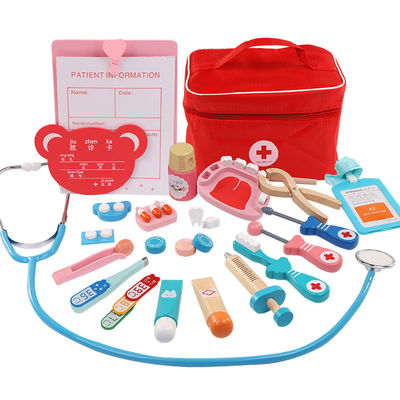 Simulação portátil Toy Doctor Kit de madeira das crianças do OEM