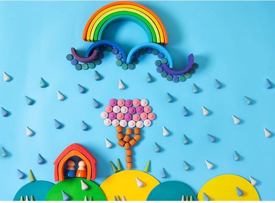 brinquedos de madeira educacionais de Montessori do empilhador do arco-íris 6pcs