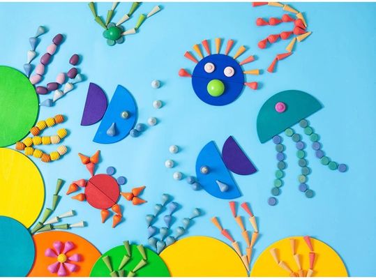 brinquedos de madeira educacionais de Montessori do empilhador do arco-íris 6pcs