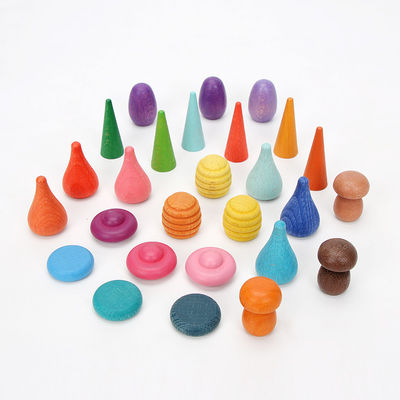 brinquedos de madeira educacionais de Montessori do empilhador do arco-íris 6pcs