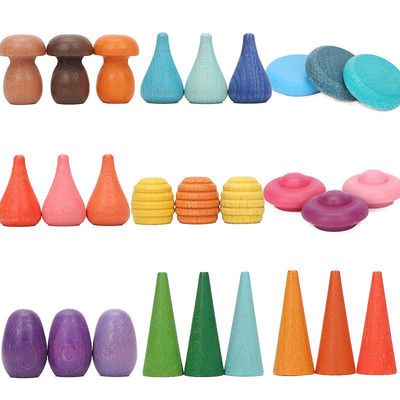 brinquedos de madeira educacionais de Montessori do empilhador do arco-íris 6pcs