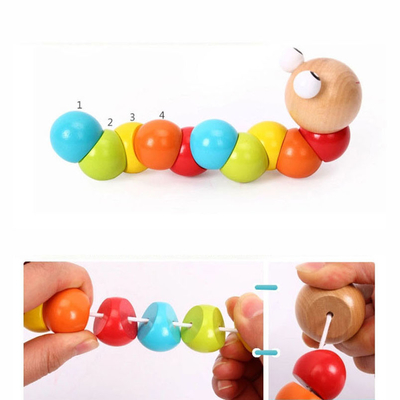 Vagabundos coloridos de Caterpillar das crianças de madeira variáveis educacionais novas dos blocos da forma dos brinquedos do divertimento da cognição do fantoche da torção do sem-fim do arco-íris