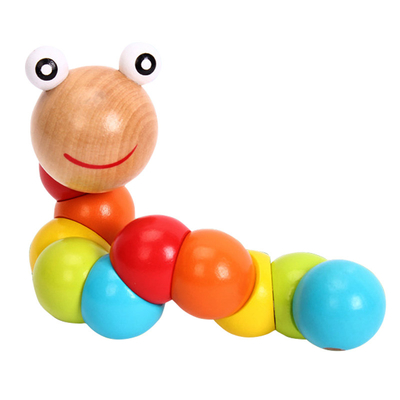 Vagabundos coloridos de Caterpillar das crianças de madeira variáveis educacionais novas dos blocos da forma dos brinquedos do divertimento da cognição do fantoche da torção do sem-fim do arco-íris