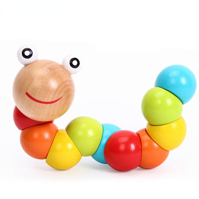 Vagabundos coloridos de Caterpillar das crianças de madeira variáveis educacionais novas dos blocos da forma dos brinquedos do divertimento da cognição do fantoche da torção do sem-fim do arco-íris
