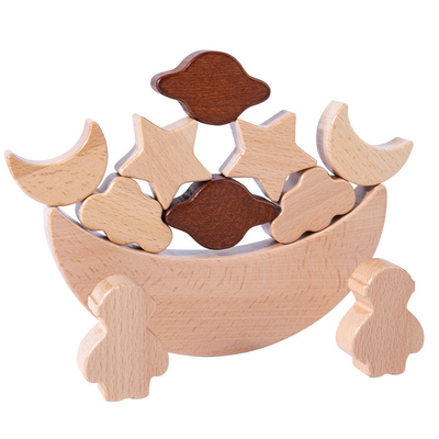 A lua de madeira das estrelas dos blocos dos brinquedos educacionais das crianças de Montessori empilhou o contra de madeira de Toy Diy Baby Balance Training dos blocos