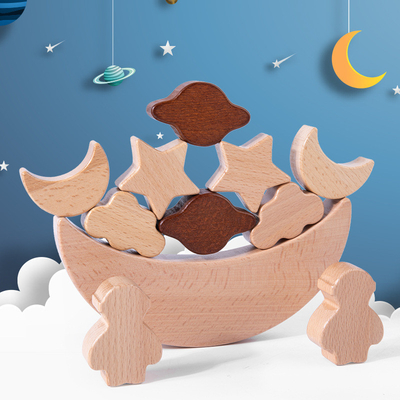 A lua de madeira das estrelas dos blocos dos brinquedos educacionais das crianças de Montessori empilhou o contra de madeira de Toy Diy Baby Balance Training dos blocos