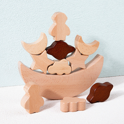A lua de madeira das estrelas dos blocos dos brinquedos educacionais das crianças de Montessori empilhou o contra de madeira de Toy Diy Baby Balance Training dos blocos