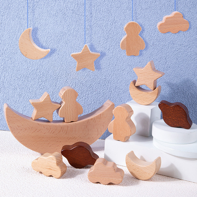 A lua de madeira das estrelas dos blocos dos brinquedos educacionais das crianças de Montessori empilhou o contra de madeira de Toy Diy Baby Balance Training dos blocos