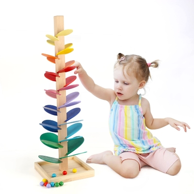 Montessori Toy Blocks Wooden Music Tree educacional com madeira de mármore da inteligência das crianças das crianças do bebê do jogo da trilha da corrida da bola