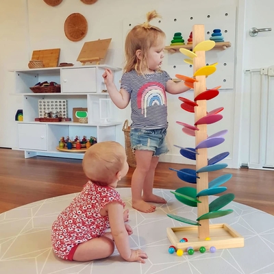 Montessori Toy Blocks Wooden Music Tree educacional com madeira de mármore da inteligência das crianças das crianças do bebê do jogo da trilha da corrida da bola