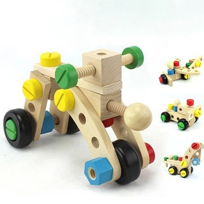 O carro Toy Solid Wood Assembly Intelligence do conjunto da desmontagem da inteligência do benefício de crianças 30 partes parafusa o brinquedo