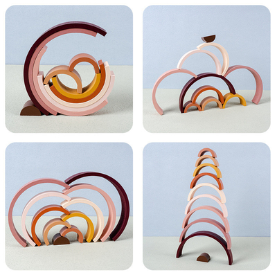 Brinquedo educacional de empilhamento criativo Não-tóxico de madeira do jogo do equilíbrio de Toy Safe DIY do bebê do bloco de apartamentos do arco-íris de Montessori