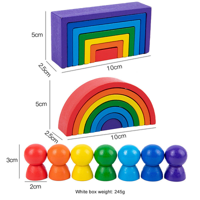 Blocos de apartamentos de madeira do arco-íris de Montessori do bebê educacionais