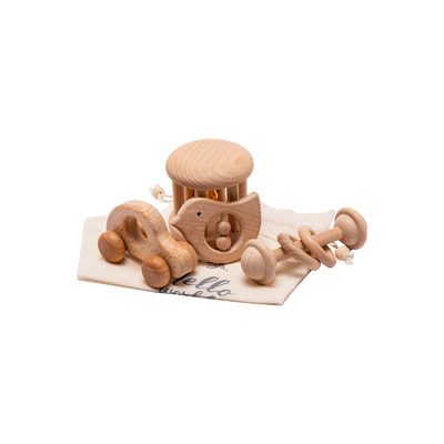 4 PCes/bebês do grupo brincam o presente recém-nascido musical de Teether do chocalho de madeira natural