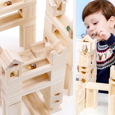 presente educacional das crianças dos brinquedos das crianças de mármore de madeira do enigma da bola dos blocos de apartamentos do conjunto de trilha 60pcs