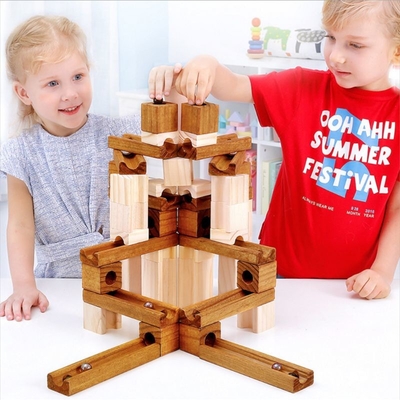presente educacional das crianças dos brinquedos das crianças de mármore de madeira do enigma da bola dos blocos de apartamentos do conjunto de trilha 60pcs