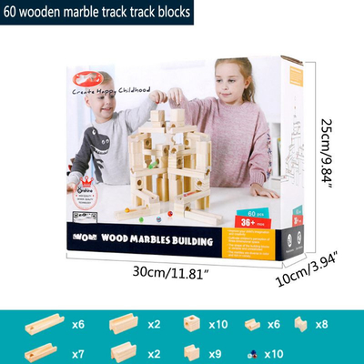 presente educacional das crianças dos brinquedos das crianças de mármore de madeira do enigma da bola dos blocos de apartamentos do conjunto de trilha 60pcs