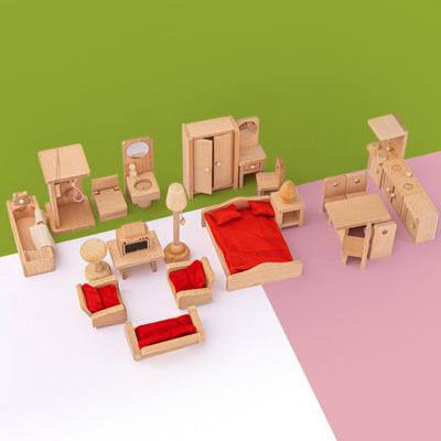 Mobília de madeira da tabela da sala de jantar da casa de boneca para a educação do presente da criança