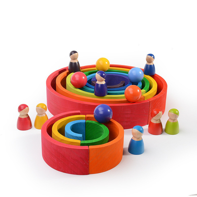 Dos blocos de apartamentos de madeira do arco-íris dos brinquedos de DIY 3D grande tamanho para crianças das crianças