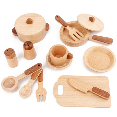 Cozinha de madeira Toy Set Simulation Mini Educational do log das crianças