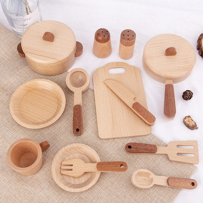 Cozinha de madeira Toy Set Simulation Mini Educational do log das crianças