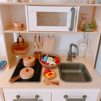 Cozinha de madeira Toy Set Simulation Mini Educational do log das crianças