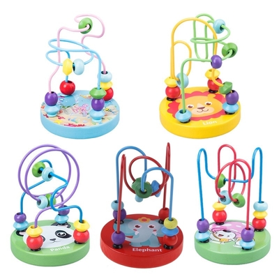 Os brinquedos de madeira de Montessori para a criança que os círculos de madeira perlam o fio Maze Roller Coaster Educational Wood confundem brinquedos do bebê