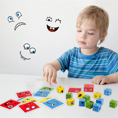 Brinquedo educacional de aprendizagem adiantado do fósforo dos brinquedos novos dos blocos de apartamentos do cubo da mudança da cara do enigma da expressão de Montessori para crianças