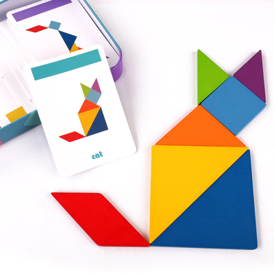 Tangram colorido animal Toy Kids Montessori Early Education do enigma de serra de vaivém do teste padrão 3D de madeira que classifica crianças dos brinquedos dos jogos