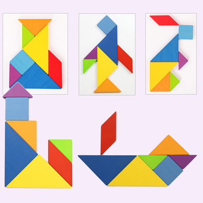 Tangram colorido animal Toy Kids Montessori Early Education do enigma de serra de vaivém do teste padrão 3D de madeira que classifica crianças dos brinquedos dos jogos