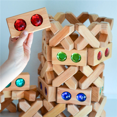 A grande rua Gem Blocks Kids Transparent Windows de madeira da cor obstrui o bebê acrílico dos blocos dos cubos dos tijolos do jogo X que empilha T