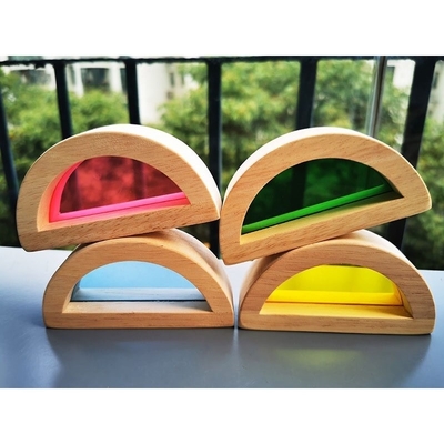 Madeira de borracha contínua de madeira de Montessori Toy Sensory Rainbow Mirror Blocks das crianças que empilha o empilhador acrílico de Buliding educacional