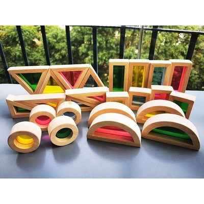 Madeira de borracha contínua de madeira de Montessori Toy Sensory Rainbow Mirror Blocks das crianças que empilha o empilhador acrílico de Buliding educacional