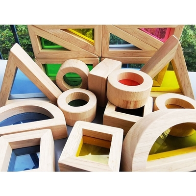 Madeira de borracha contínua de madeira de Montessori Toy Sensory Rainbow Mirror Blocks das crianças que empilha o empilhador acrílico de Buliding educacional