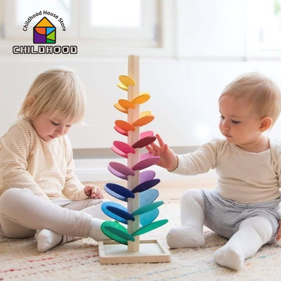 De Toy Children de madeira dos blocos de apartamentos da árvore da pétala do bebê de Montessori brinquedo educacional da trilha da corrida da bola da bola do arco-íris para o soldado das crianças