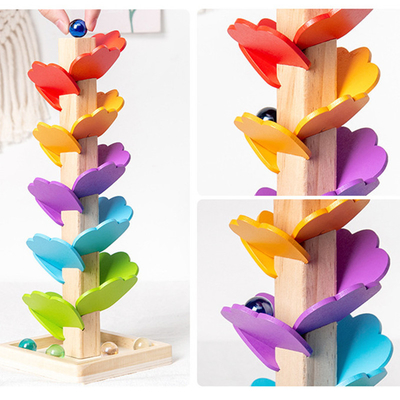 De Toy Children de madeira dos blocos de apartamentos da árvore da pétala do bebê de Montessori brinquedo educacional da trilha da corrida da bola da bola do arco-íris para o soldado das crianças