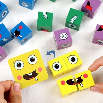 Criança nova dos brinquedos dos blocos de apartamentos do cubo da mudança da cara do enigma da expressão de Montessori que aprende o brinquedo educacional do fósforo para crianças