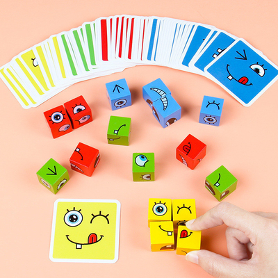 Criança nova dos brinquedos dos blocos de apartamentos do cubo da mudança da cara do enigma da expressão de Montessori que aprende o brinquedo educacional do fósforo para crianças