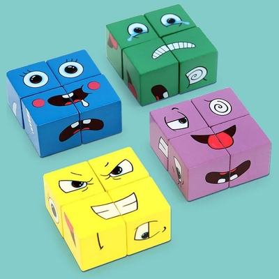 Criança nova dos brinquedos dos blocos de apartamentos do cubo da mudança da cara do enigma da expressão de Montessori que aprende o brinquedo educacional do fósforo para crianças